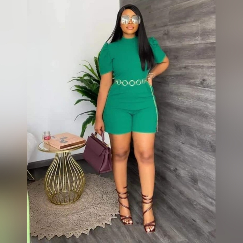 Chic Green Short Sleeve Romper